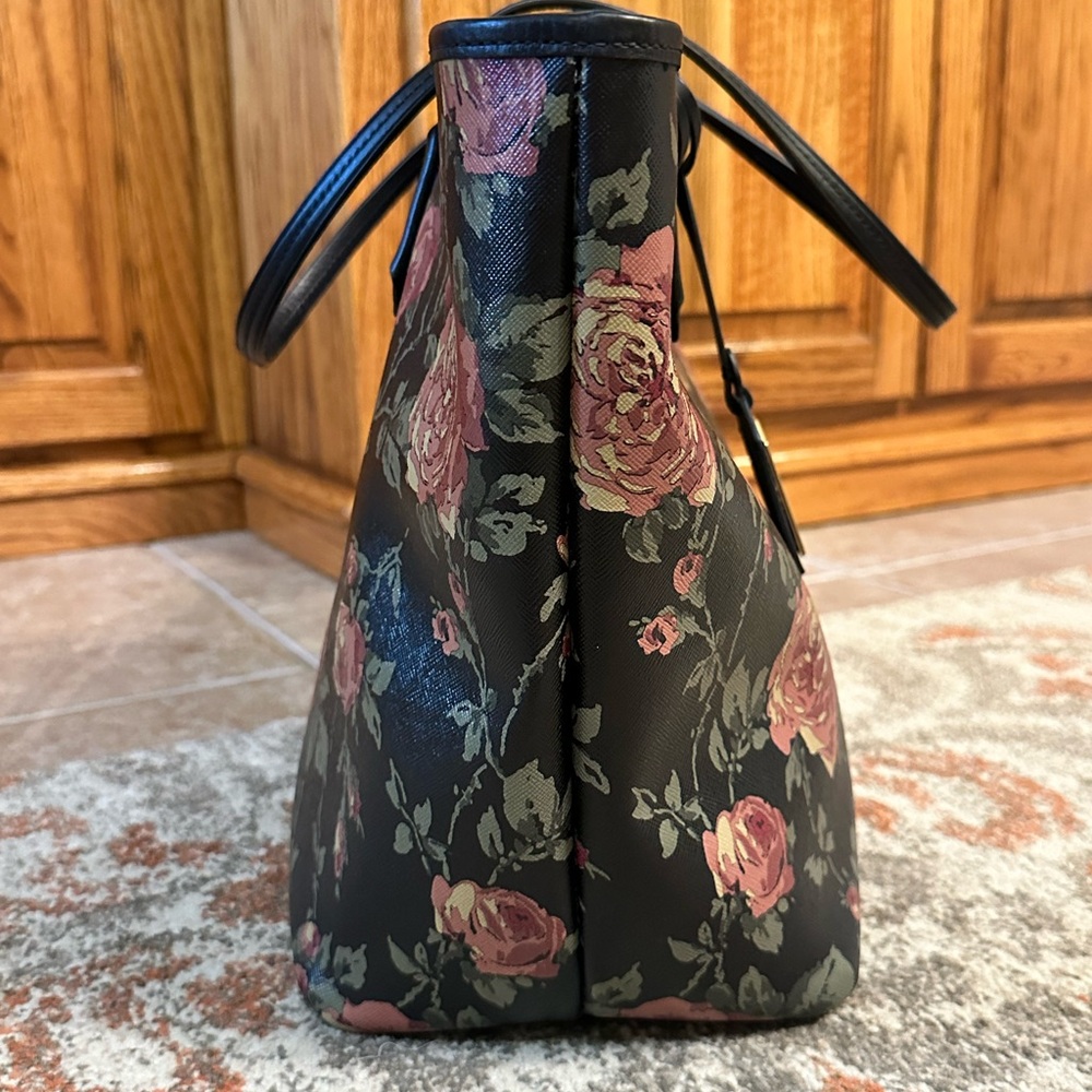 Lauren Ralph Lauren Rosebery Tote Synthetic Black Floral Print 19”x13” - Picture 4 of 9